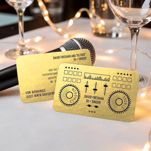 高級モダン金ゴールドフォイル黒dj音楽ターンテーブル 名刺