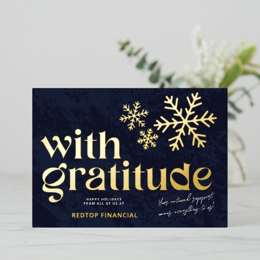 高級モダン金ゴールド感謝ビジネス 箔シーズンカード (立ち正面)