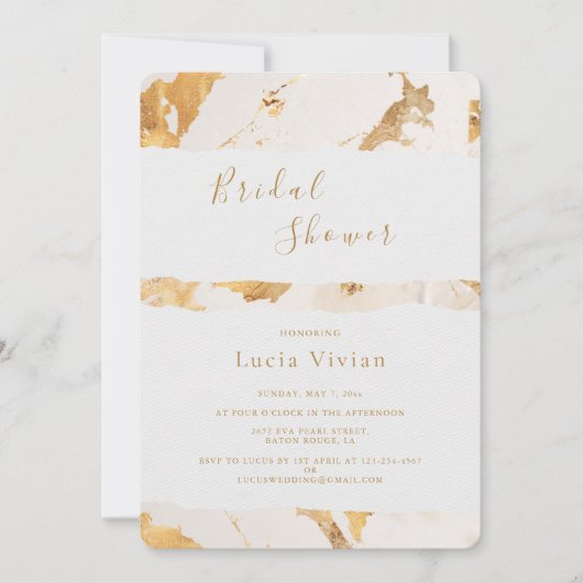 高級モダン金ゴールド抽象芸術ブライダルシャワー 招待状 (正面)