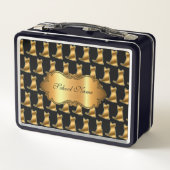 高級モダン金ゴールド猫のテキストの追加 メタルランチボックス (裏面)