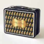 高級モダン金ゴールド猫のテキストの追加 メタルランチボックス (裏面)