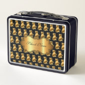 高級モダン金ゴールド猫のテキストの追加 メタルランチボックス (裏面)