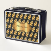 高級モダン金ゴールド猫のテキストの追加 メタルランチボックス (裏面)