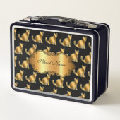高級モダン金ゴールド猫のテキストの追加 メタルランチボックス (裏面)