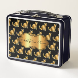 高級モダン金ゴールド猫のテキストの追加 メタルランチボックス