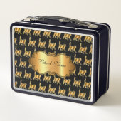 高級モダン金ゴールド猫のテキストの追加 メタルランチボックス (裏面)