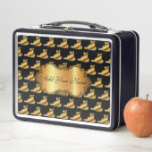 高級モダン金ゴールド猫のテキストの追加 メタルランチボックス (インサイチュ)