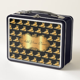 高級モダン金ゴールド猫のテキストの追加 メタルランチボックス