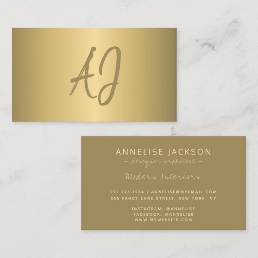 高級モダン金属金ゴールド砂モノグラムの 名刺 (正面/裏面)
