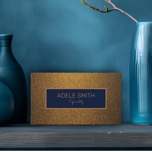 高級モダン銅金ゴールドミッドナイトブルーフレーム 名刺