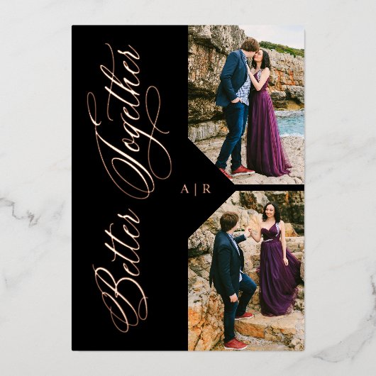 高級モダン2枚コラージュバラ金ゴールドお洒落 箔招待状 (正面)