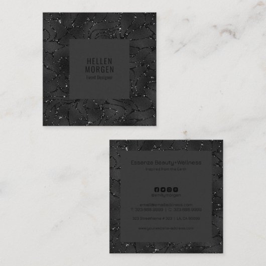 高級モノクロきらめく背景 スクエア名刺 (正面/裏面)