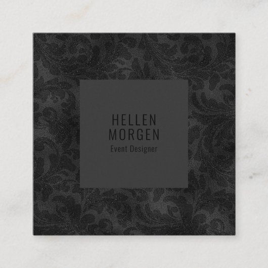 高級モノクロフローラダマスクパターン スクエア名刺 (正面)