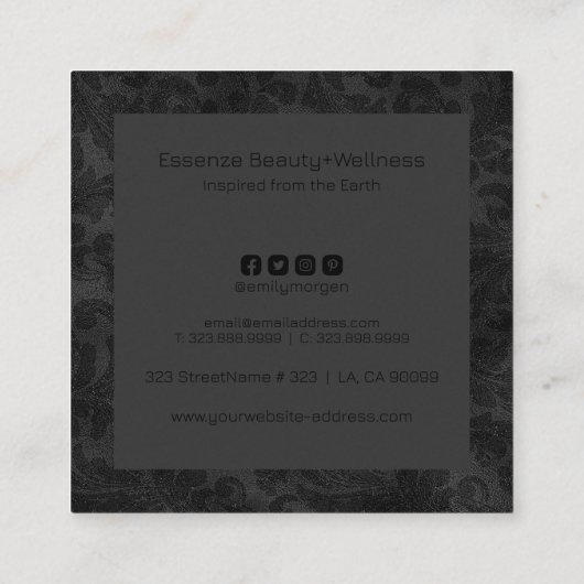 高級モノクロフローラダマスクパターン スクエア名刺 (裏面)