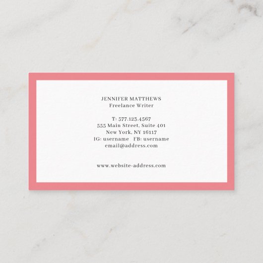 高級モノグラムミニマルピンクフレーム 名刺 (裏面)