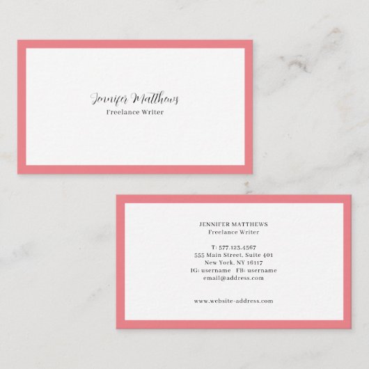 高級モノグラムミニマルピンクフレーム 名刺 (正面/裏面)