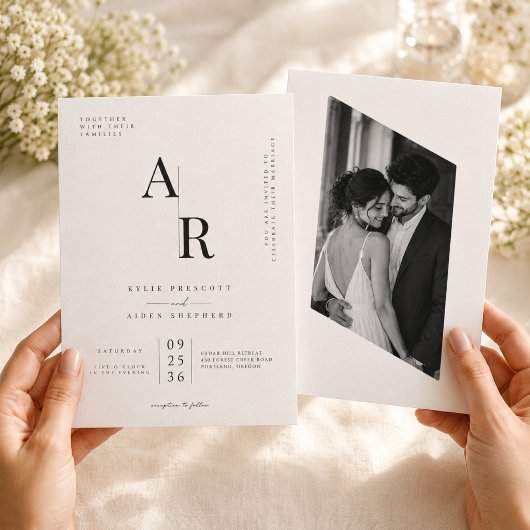 高級モノグラム結婚式招待状テンプレート 招待状
