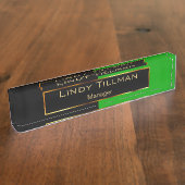 高級ライムグリーンとブラック デスクネームプレート (側面)