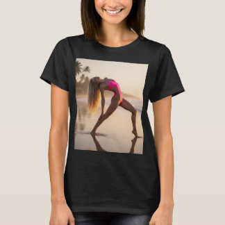 高級リゾートの南国の浜辺で美しい女性が高級グラビアモデルが素晴らしいポーズをしてくれました Tシャツ