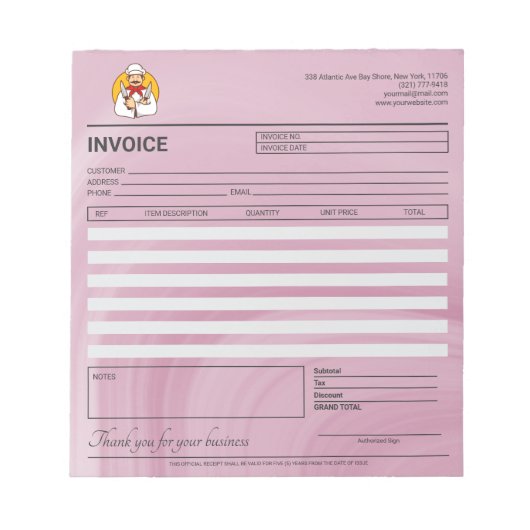 高級レストラン請求書 / 領収書  ノートパッド (正面)
