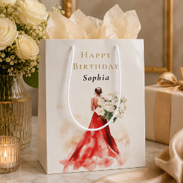 高級レッドドレスの誕生日ギフトバッグ ミディアムペーパーバッグ