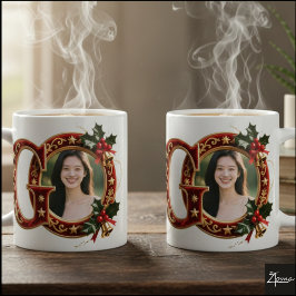 高級レッドベルベットゴールドのクリスマスイニシャルG コーヒーマグカップ