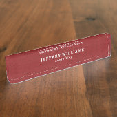 高級レッドヴィンテージレザー デスクネームプレート (側面)