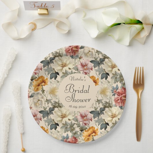 高級レトロエレガントボタニカルブライダルシャワー ペーパープレート (ウェディング)