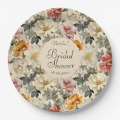 高級レトロエレガントボタニカルブライダルシャワー ペーパープレート (正面)