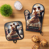 高級レトロキッチン:カップル踊りポットホルダー 鍋つかみ&鍋敷きセット (トップダウン)