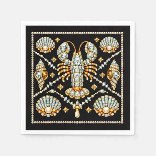高級ロブスター 宝石 豪華 デザイン ダイヤモンド スタンダードカクテルナプキン (正面)