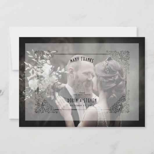 高級ヴィンテージウェディングフローリッシュフェルムエフェクト サンキューカード (正面)