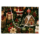 高級ヴィンテージクリスマスパターン ラージペーパーバッグ (裏面)
