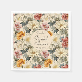 高級ヴィンテージスタイルワテカラーフローラブライダル スタンダードカクテルナプキン