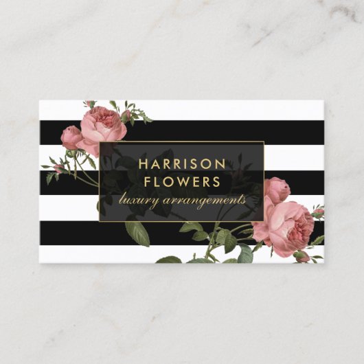 高級ヴィンテージストライプと花模様 名刺 (正面)