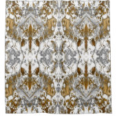 高級ヴィンテージパターン(金ゴールド、白と灰色)  シャワーカーテン (正面)