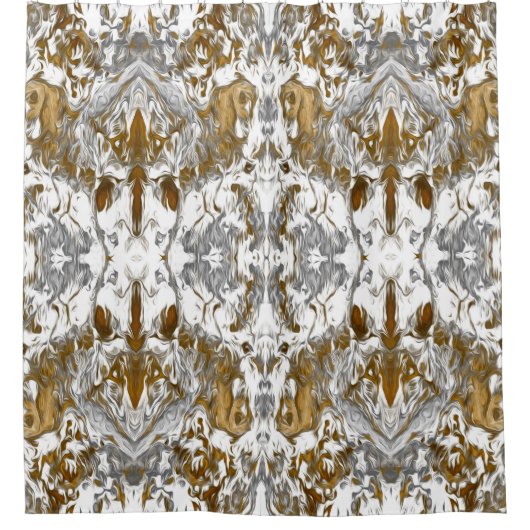 高級ヴィンテージパターン(金ゴールド、白と灰色)  シャワーカーテン (正面)