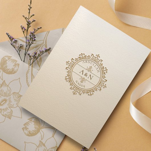 高級ヴィンテージフレームイスラーム結婚ズモノグラム 招待状