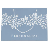 高級ヴィンテージフローラアラベスクボホダスティブルー ラージペーパーバッグ (正面)