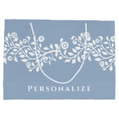 高級ヴィンテージフローラアラベスクボホダスティブルー ラージペーパーバッグ (裏面)