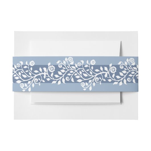 高級ヴィンテージフローラアラベスクボホダスティブルー 招待状ベリーバンド (正面例)