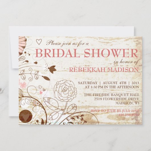高級ヴィンテージフローラブライダルシャワー招待 招待状 (正面)