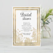高級ヴィンテージホワイト金ゴールドフローラブライダルシャワー 招待状 (スタンド正面)
