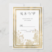 高級ヴィンテージホワイト金ゴールドフローラRSVP 招待状 (正面)