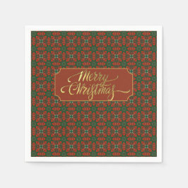 高級ヴィンテージ金ゴールドとレッドクリスマス スタンダードカクテルナプキン