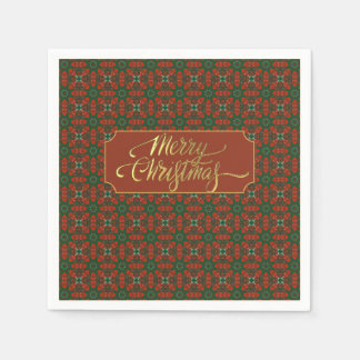 高級ヴィンテージ金ゴールドとレッドクリスマス スタンダードカクテルナプキン
