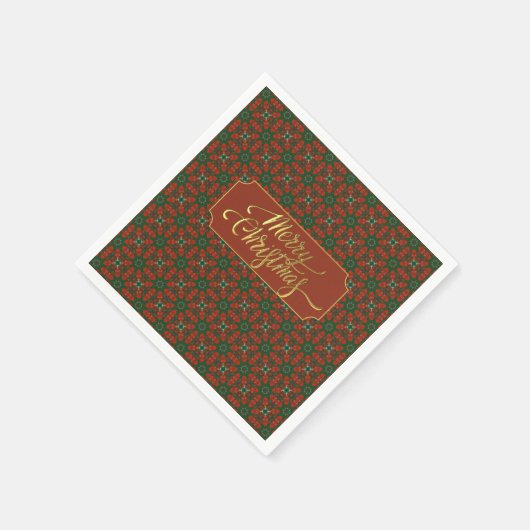 高級ヴィンテージ金ゴールドとレッドクリスマス スタンダードカクテルナプキン (角)