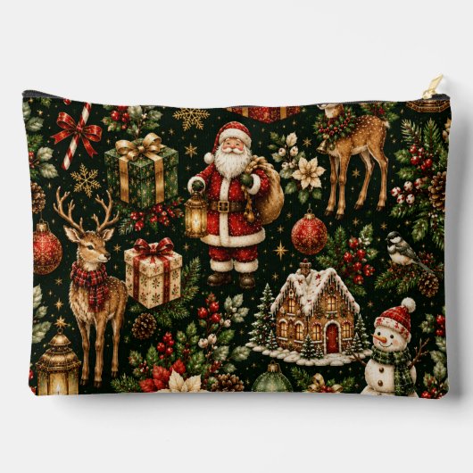 高級ヴィンテージ クリスマス ホリデーパターン アクセサリーポーチ (裏面)