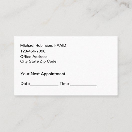 高級予算歯科用インプラントアポイントメントカード 名刺 (裏面)