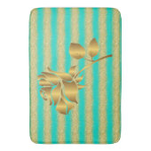 高級人気があるフローラターコイズ金ゴールドグリッター バスマット (正面縦)